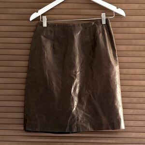 Oscar de la Renta Dark Brown Leather Pencil Skirt